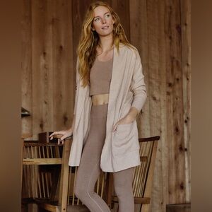 Pact Organic Airplane wrap Open-Front Cardigan in Cream large pockets Ultra Soft